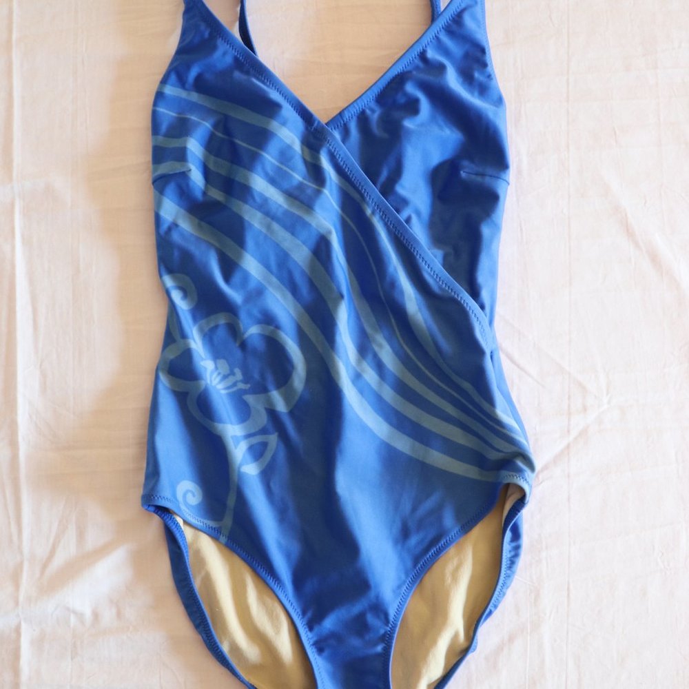 Vintage Gottex blue floral design one piece size 10